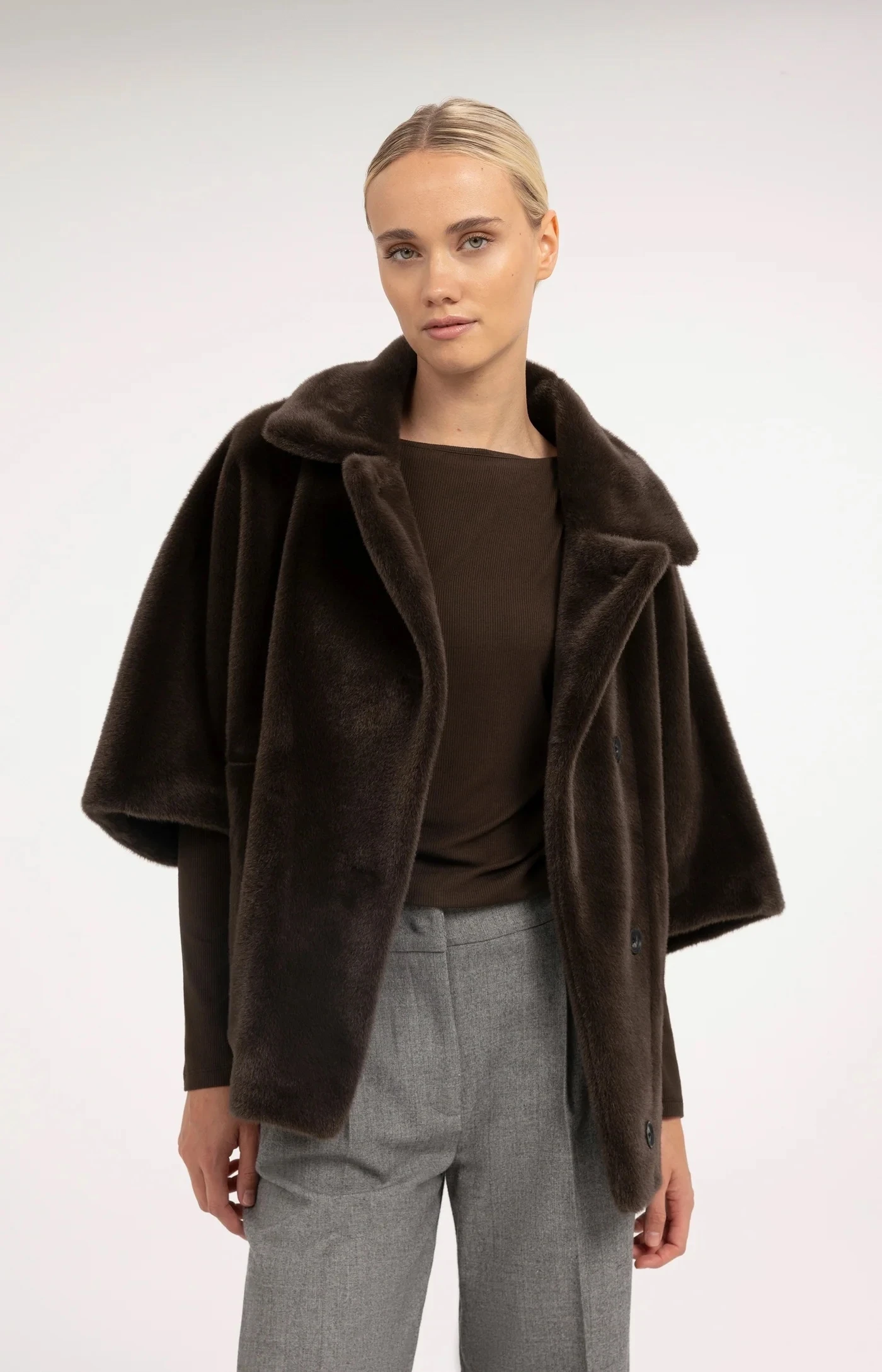 VESTE FAUSSE FOURRURE Moka/Chocolat